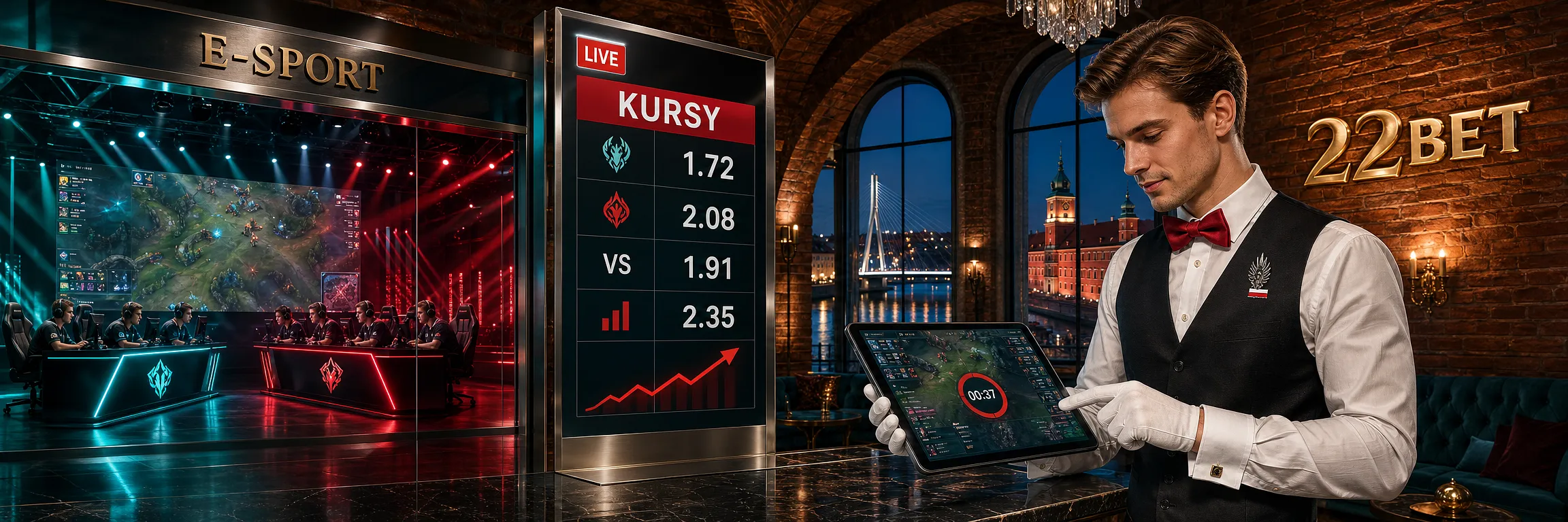 Zakłady na żywo w 22Bet z areną esportową, panelem kursów i streamem